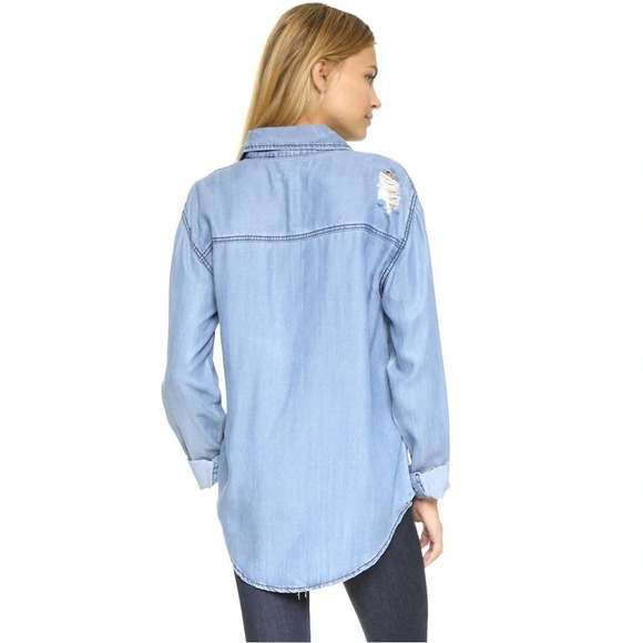 One Teaspoon Button Down Shirt Denim Jean Chambray Dallas Tencel Size XXS - Picture 14 of 16